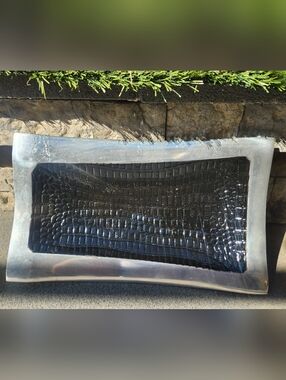 Black Metal Tray With Croc-Embossed Center